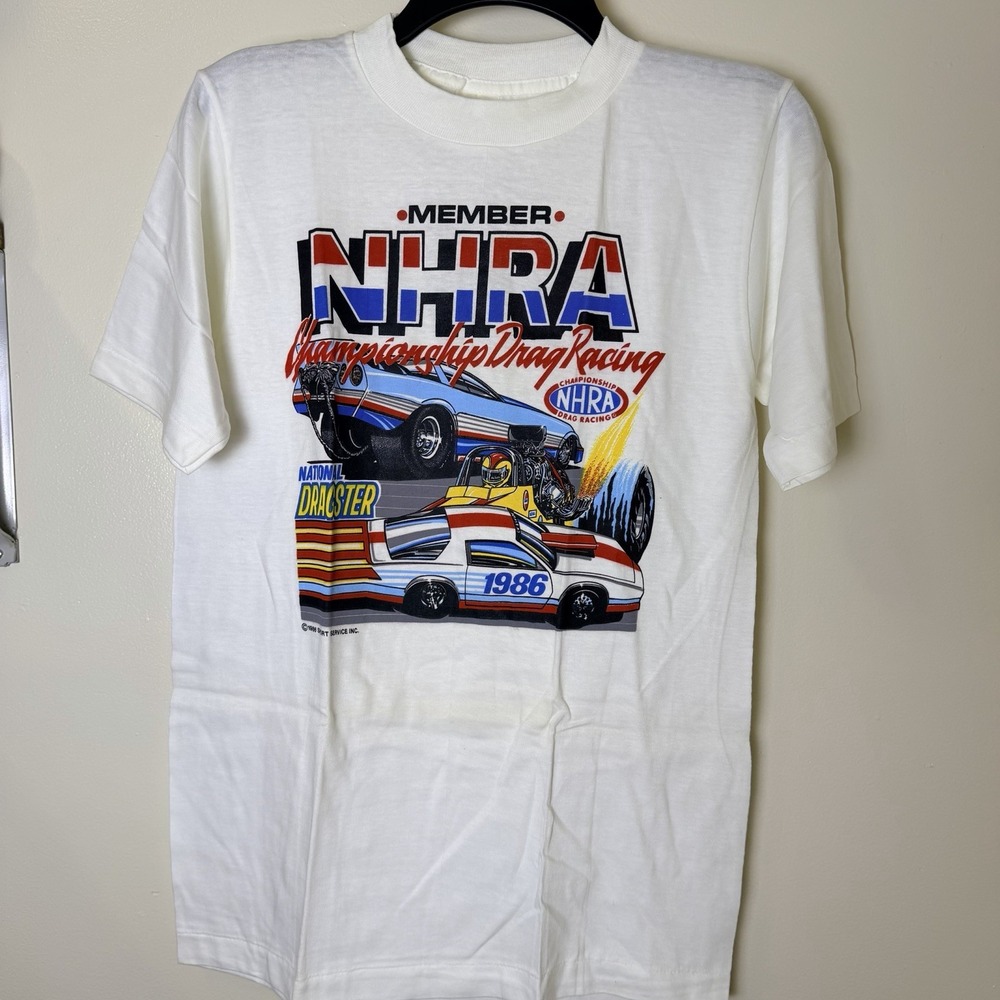 Vtg NHRA Drag Racing Championship T-Shirt  M White Single Stitch SS 1986